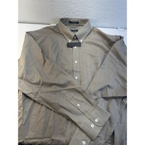 Damon Mens Large Brown Houndstooth Button Down Shirt Easy Care NWT L